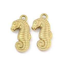 Ion Plating(IP) 304 Stainless Steel Pendants, Sea Horse Charm, Real 18K Gold Plated, 21x10x3mm, Hole: 2mm(STAS-I307-513G)