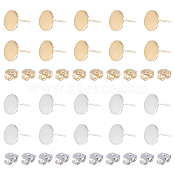 DICOSMETIC 20Pcs 2 Color 201 Stainless Steel Stud Earring Findings, with 316 Surgical Stainless Steel Pins and Vertical Loop, with 20Pcs 304 Stainless Steel Ear Nuts, Flat Round, Golden & Stainless Steel Color, 12mm, Hole: 2.5mm, Pin: 0.7mm, 10Pcs/color(STAS-DC0009-99)