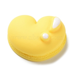 Opaque Resin Enamel Decoden Cabochons, Imitation Food, Heart Shaped Macaron, Yellow, 17x21.5x9.5mm(RESI-M032-02D)