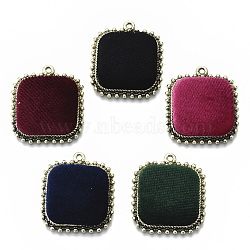 Eco-Friendly Alloy Pendants,  with Cloth Fabric, Square, Cadmium Free & Nickel Free & Lead Free, Mixed Color, 27x24x5.5mm, Hole: 1.4mm(PALLOY-T079-07-NR)