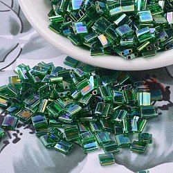 MIYUKI TILA Beads, Japanese Seed Beads, 2-Hole, (TL179) Transparent Green AB, 5x5x1.9mm, Hole: 0.8mm, about 118pcs/10g(X-SEED-J020-TL0179)