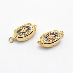 Brass Box Clasps, with Cubic Zirconia, Cadmium Free & Nickel Free & Lead Free, Real 20K Gold Plated, Oval with Palm, Colorful, 18x9x7mm, Hole: 2mm(KK-G323-51A-G-NR)