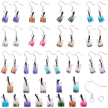 DIY Imitation Bubble Tea/Boda Milk Tea Dangle Earring Making Kits, Including Glass Bottle Pendants, Brass Earring Hooks, Mixed Color, 86pcs/box