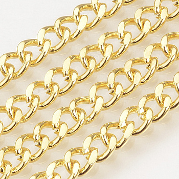 Brass Curb Chains, Cuban Link Chains, Chunky Chains, Unwelded, Faceted, with Spool, Diamond Cut Chains, Unwelded, Faceted, Golden, 5x4x1mm, about 98.42 Feet(30m)/roll