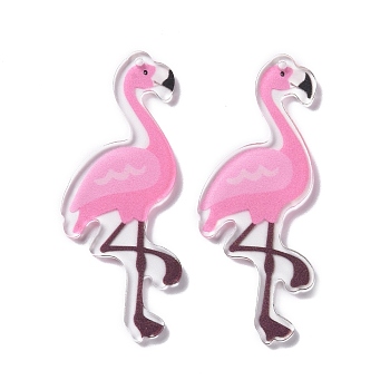 Transparent Acrylic Big Pendant, Flamingo, Pearl Pink, 55x22x2mm, Hole: 1.2mm