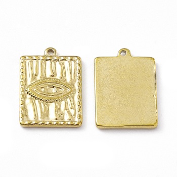 Vacuum Plating 201 Stainless Steel Pendants, Rectangle with Eyes Charm, Real 18K Gold Plated, 21x15.5x2mm, Hole: 1.4mm