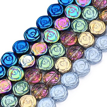 Electroplate Glass Beads Strands, Flower, Mixed Color, 10x4mm, Hole: 0.9mm, about 65~66pcs/strand, 24.80 inch~25.59 inch(63~65cm)