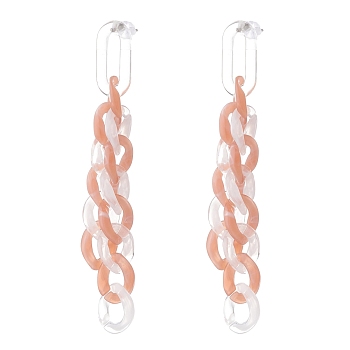 Acrylic Curb Chain Tassel Dangle Stud Earrings for Women, Dark Salmon, 78x11x3mm, Pin: 0.7mm