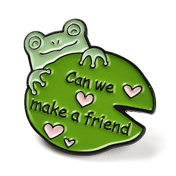 Animal Enamel Pins, Electrophoresis Black Alloy Brooch, Lotus Leaf with Word Can We Make A Friend, Frog, 24x26.5x1.7mm