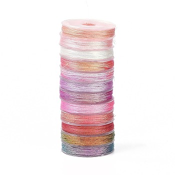 12 Rolls 12 Colors 6-Ply PET Polyester Cord, for Jewelry Making, Pink, 0.4mm, about 18~20m/roll, 1 roll/color