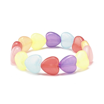 Candy Color Heart Beaded Stretch Bracelet for Women, Colorful, Inner Diameter: 2-1/8 inch(5.3cm)