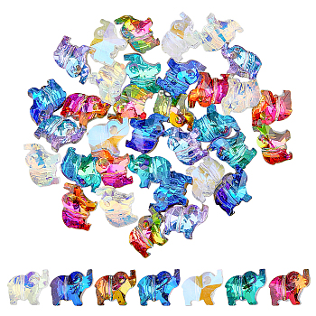 35Pcs 7 Colors Transparent Glass Beads, Back Plated, Elephant, Mixed Color, 13x15x8.5mm, Hole: 1.2mm, 5Pcs/color