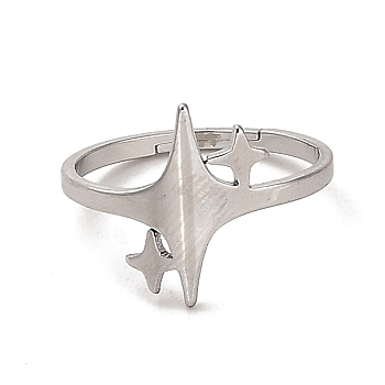 304 Stainless Steel Adjustable Ring, Star, Stainless Steel Color, US Size 6 1/4(16.7mm)