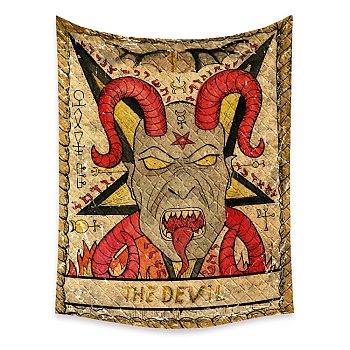 Tarot Tapestry, Polyester Bohemian Wall Hanging Tapestry, for Bedroom Living Room Decoration, Rectangle, The Devil  XV, 950x730mm