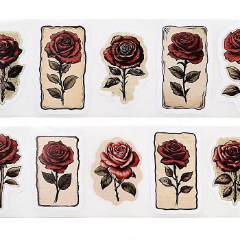 Picture Paper Stickers, Flower Decorative Stickers, Red, 43~50x29~30mm, 250pcs/roll