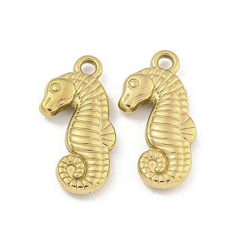 Ion Plating(IP) 304 Stainless Steel Pendants, Sea Horse Charm, Real 18K Gold Plated, 21x10x3mm, Hole: 2mm