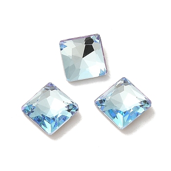 Glass Rhinestone Cabochons, Point Back & Back Plated, Faceted, Square, Light Azore, 7x7x3mm