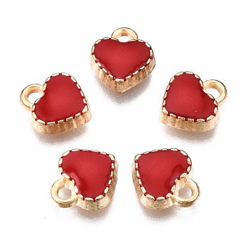 Alloy Enamel Charms, Cadmium Free & Lead Free, Heart, Light Gold, Red, 8.5x7.5x2.5mm, Hole: 1.4mm