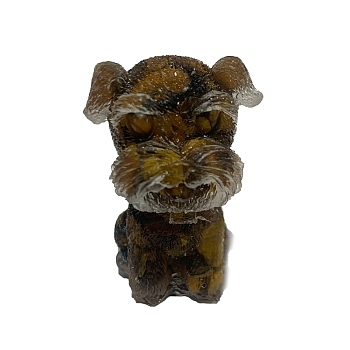 Resin Dog Display Decoration, with Natural Tiger Eye Chips inside Statues for Home Office Decorations, 25x30x40mm