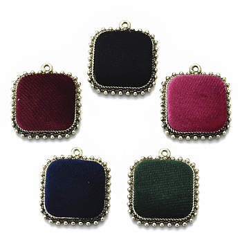 Eco-Friendly Alloy Pendants,  with Cloth Fabric, Square, Cadmium Free & Nickel Free & Lead Free, Mixed Color, 27x24x5.5mm, Hole: 1.4mm