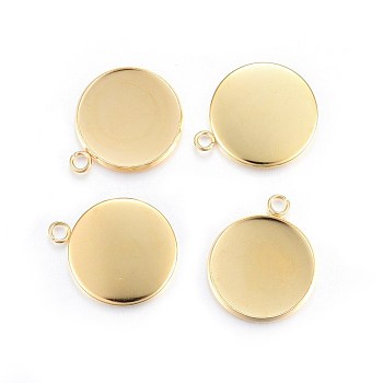 Rack Plating 304 Stainless Steel Pendant Cabochon Settings, Plain Edge Bezel Cups, Flat Round, Real 24K Gold Plated, 24x20x2mm, Hole: 2.2mm