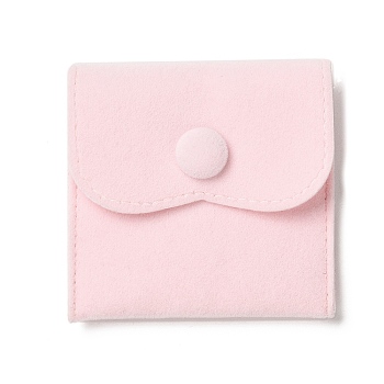 Velvet Jewelry Storage Pouches, Square Jewelry Bags with Snap Fastener, for Earrings, Rings Storage, Pink, 6.75~6.8x7cm