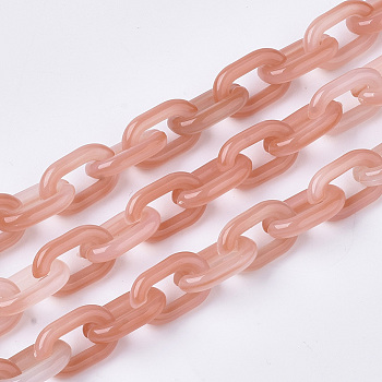 Acrylic Handmade Cable Chains, Imitation Gemstone Style, Oval, Light Coral, 15x10x3mm about 1m/strand