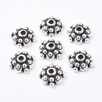 Tibetan Style Alloy Caps, Lead Free and Cadmium Free, Antique Silver, 8x3mm, Hole: 1mm