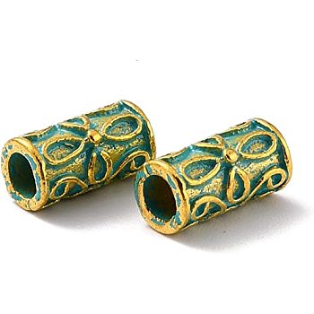 Elite 20Pcs Tibetan Style Alloy Beads, Column, Golden & Green Patina, 11x5.5mm, Hole: 3.3mm