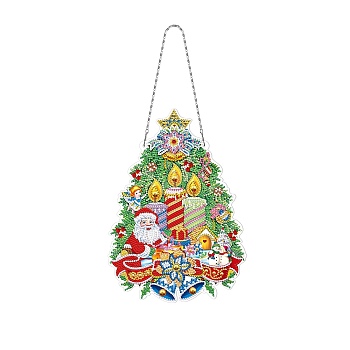 Christmas Theme DIY Diamond Painting Wreath Pendant Decoration Kits, including Resin Rhinestones, Diamond Sticky Pen, Tray Plate and Glue Clay, Christmas Tree, 285x205mm