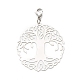 Flat Round with Tree of Life 201 Stainless Steel Filigree Pendant Decorations(X-HJEW-JM00573-03)-1