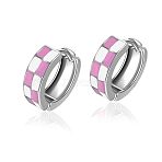 Tartan Design Alloy Enamel Hoop Earrings, Platinum, Pearl Pink, 15mm(FS-WG3E240-01)