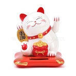 ABS Plastic Solar Powered Maneki-neko Figurines, for Home Car Office Desktop Decoration, White, 65x70x76mm(DJEW-B017-01A-01)