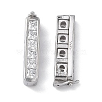 925 Sterling Silver Cubic Zirconia Twister Clasps, Rectangle, Real Platinum Plated, 20x4x6.5~7mm(STER-WH0007-28A-P)