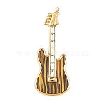 Baking Paint 304 Stainless Steel with Rhinestone Big Pendants, Guitar Charms, PVD Vacuum Plating, Real 18K Gold Plated, 51.5x20.5x2.5mm, Hole: 1.5mm(STAS-Z186-09G)