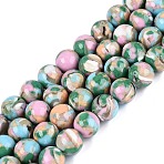 Assembled Synthetic Turquoise and Trochus Shell Beads Strands, Smooth Round, Dyed, Medium Sea Green, 12~13mm, Hole: 1~1.2mm, about 33pcs/strand, 15.75 inch(40cm)(G-N369-02D-03)