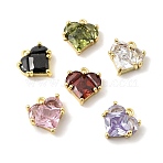 Brass Pave Cubic Zirconia Heart Charms, Mixed Color, 12x11x4.5mm, Hole: 1.2mm(KK-F929-04G)