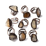 Irregular Oval Natural Citrine Adjustable Rings, Red Copper Tin Finger Ring, Cadmium Free & Lead Free, Inner Diameter: 18~19mm(RJEW-M157-09R)