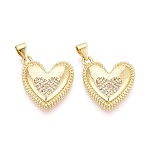 Valentine's Day Brass Micro Pave Clear Cubic Zirconia Pendants, Heart Charms, Real 16K Gold Plated, 19.5x17.5x4mm, Hole: 5x3.5mm(KK-T080-53G)
