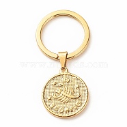 304 Stainless Steel Pendants Keychain, with 304 Stainless Steel Split Key Rings, Flat Round with Twelve Constellations, Scorpio, 6.2cm(KEYC-JKC00314-08)