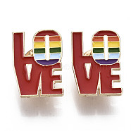Alloy Brooches, Enamel Pin, with Brass Butterfly Clutches, Word LOVE, Light Gold, Colorful, 24.5x17x2mm, Pin: 1mm(JEWB-S011-047)