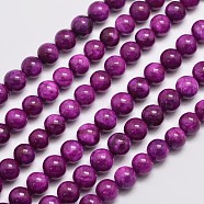 Natural & Dyed Malaysia Jade Bead Strands, Imitation Sugilite, Round, Fuchsia, 6mm, Hole: 0.8mm, about 64pcs/strand, 15 inch(G-A146-6mm-B03)