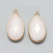 Natural White Jade Pendants, with Golden Tone Brass Findings, Faceted, teardrop, Dyed, Creamy White, 32.5~33x16x6mm, Hole: 2.5mm(X-G-S221-01G)