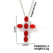 Brass Pave Cubic Zirconia Cross Pendant Necklaces, Western Style Jewelry for Women Men, Platinum, Red, 15.75 inch(40cm)(CU6638-4)