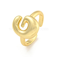 Brass Letter Open Cuff Rings for Women, Adjustable, Real 18K Gold Plated, Letter G, 15~16.5x7~16.5mm(RJEW-G313-01G-G)