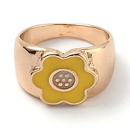 Alloy Enamel Finger Rings, Flower, Linght Gold, Goldenrod, US Size 6, Inner Diameter: 16.8mm(RJEW-H539-01B-LG)