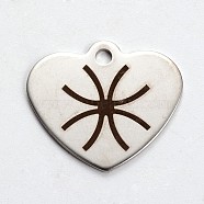 Stainless Steel Pendants, Heart with Direction Pattern, Stainless Steel Color, 21x24x1mm, Hole: 2mm(STAS-L165-E06)