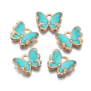 Alloy Enamel Charms, Butterfly, Light Gold, Dark Turquoise, 10.5x13x3mm, Hole: 2mm(ENAM-S121-070G)