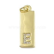 Brass Micro Pave Clear Cubic Zirconia Pendants, Real 18K Gold Plated, Rectangle, Letter E, 23.5x7.5x2mm, Hole: 3mm(KK-P266-06G-E)