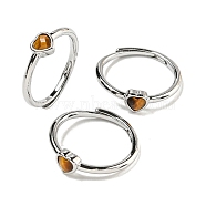 Heart Natural Tiger Eye Adjustable Rings, Brass Ring for Women, Long-Lasting Plated, Lead Free & Cadmium Free, Platinum, Inner Diameter: 18mm(RJEW-Q818-02P-02)